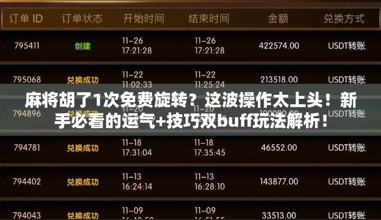 麻将胡了1次免费旋转?这波操作太上头!新手必看的运气+技巧双buff玩法解析! 麻将胡了1次免费旋转?这波操作太上头!新手必看的运气+技巧双buff玩法解析!