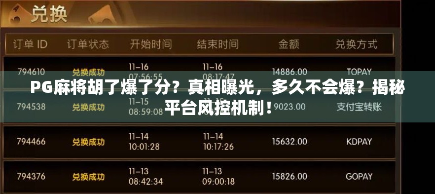 PG麻将胡了爆了分?真相曝光,多久不会爆?揭秘平台风控机制! PG麻将胡了爆了分?真相曝光,多久不会爆?揭秘平台风控机制!